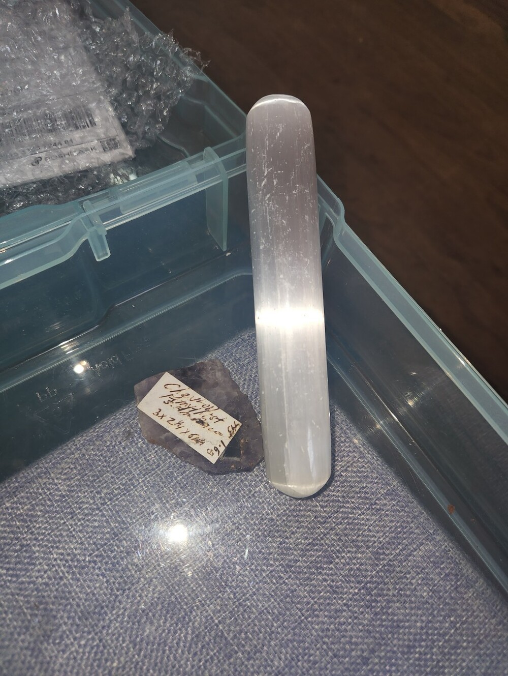 Selenite Massage Wand & Chevron Amethyst Raw Slab Healing Crystal Set